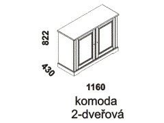 Komoda Country Inn 2-dveřová - rozměrový nákres. Vhodná do ložnice. Provedení: masivní borovice. Český výrobek. Vysoká kvalita. 